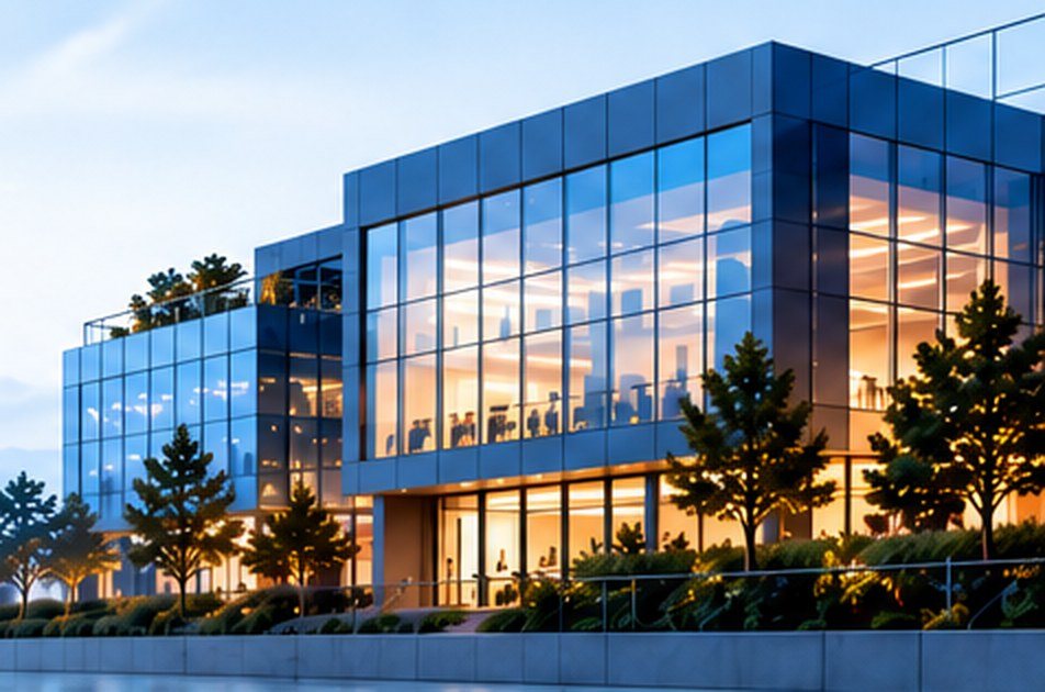 AVY corporate building at dusk